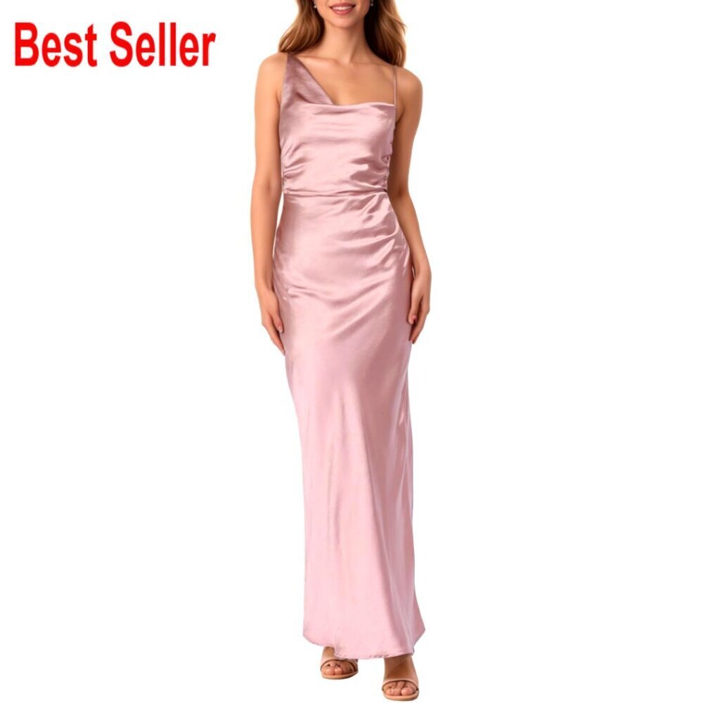 Satin Slip Dress Elegant Formal Wedding Guest Maxi Cowl Neck Ruched